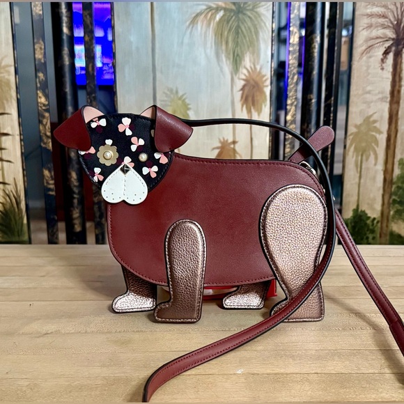 kate spade Handbags - Kate Spade Burgundy Leather Flower Dog Crossbody Bag